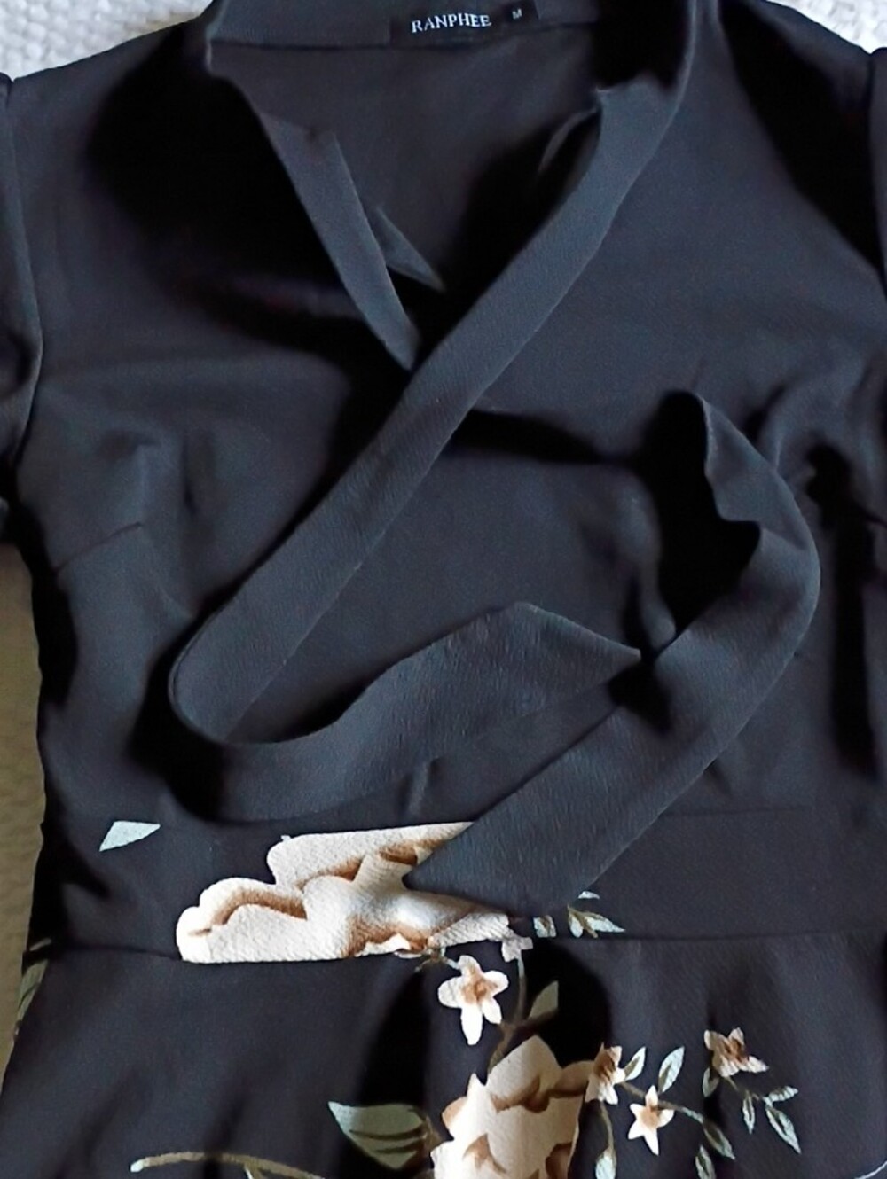 Apt. 9 Black Floral Wrap Midi Dress with Cream Blooms - Picture 5 of 11